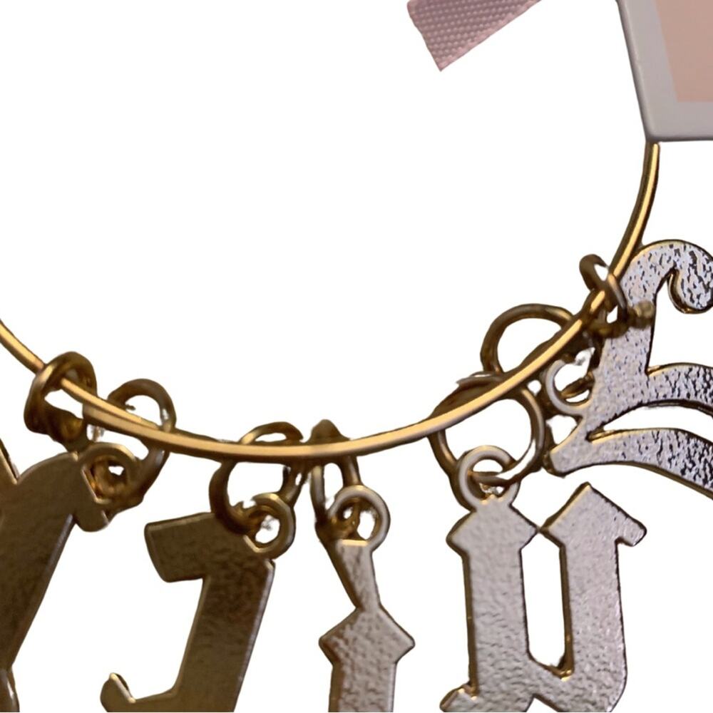 2/$30 Gold Letter Charm Bangle Bracelet Juicy Couture Expandable Sparkly Y2K 90s - Picture 5 of 7